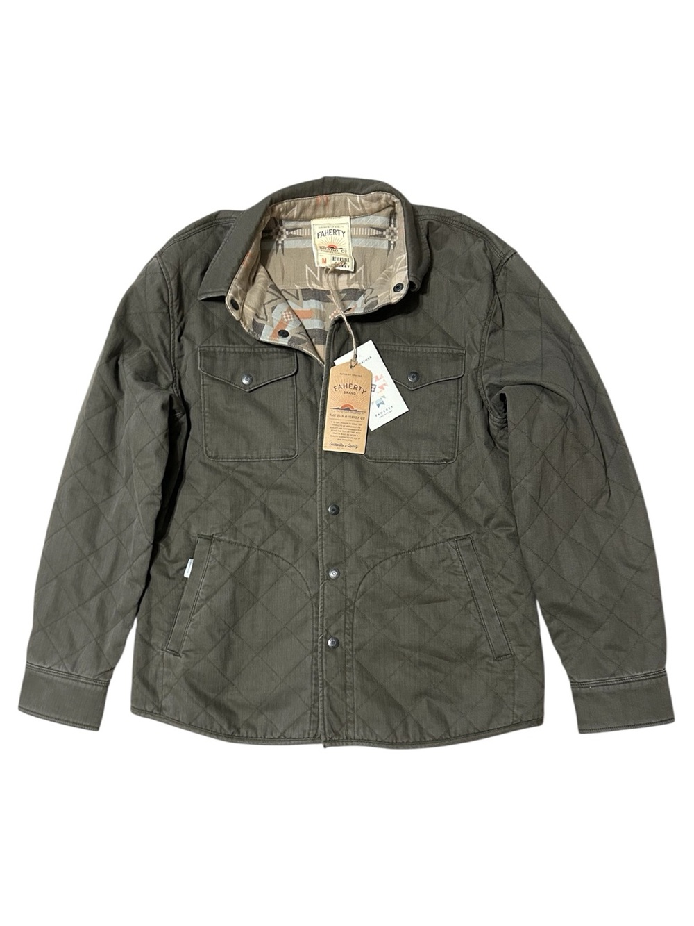 FAHERTY Reversible Bondi Jacket Doug Good Feather Prairie Olive Size Medium NWT